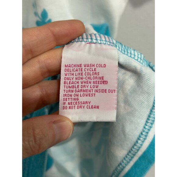 Pappagallo Floral V Neck Short Sleeve Top Cotton White Turquoise Sz 1X - Picture 6 of 9